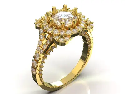 stl 3dm gold Ring Diamond Crown and Brilliant Halo jr00252 3D print model