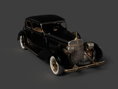 Black vintage car   Low-poly 3D model