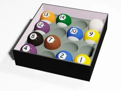 Snooker and billiard balls with box Low-poly 3D model