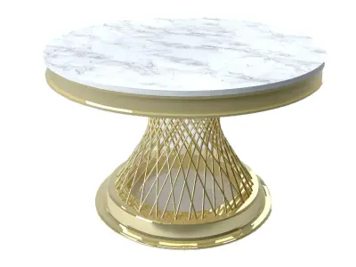 White Marble Round and Gold Dining Table Free 3D model