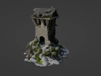 Collapsed Medieval Watchtower Ruin 3D model