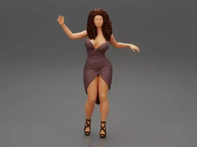 Beautiful Woman with Long Curly Hair in fashion Dress 3D print model