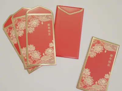 Asian red New Year envelopes Low-poly 3D model
