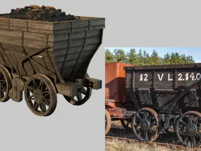 Coal Mine Cart Low-poly 3D model
