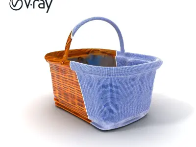 Wicker Picnic Basket Model Pack with Checkered Lining Low-poly 3D model