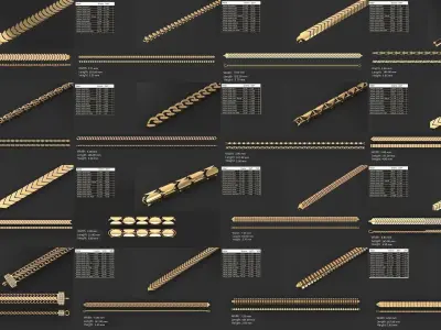 Ultra light shiny gold bracelets 54pcs 3D Model Pack