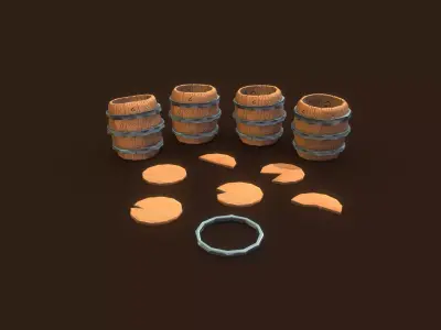 Stylized PBR Barrel 3 Pack Low-poly 3D model