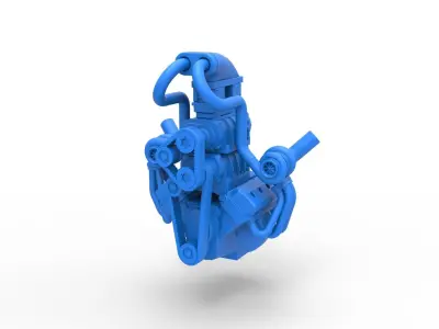 Twin turbo supercharged V8 Engine Version 4 Scale 1 to 25 3D print model