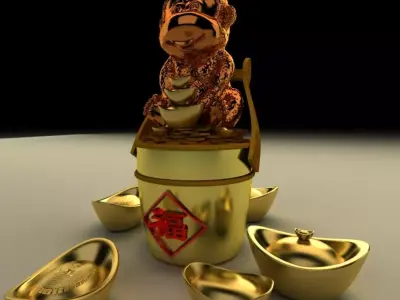 Chinese Gold Ingot Low-poly 3D model