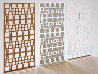 Partition set of three wooden screens 3D model