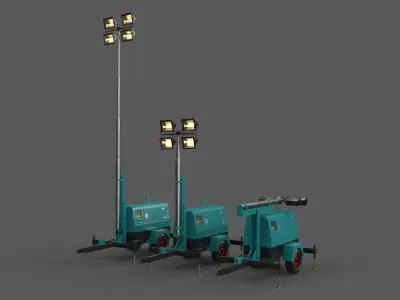 PBR Mobile Light Tower Generator B - Blue Sea  Low-poly 3D model