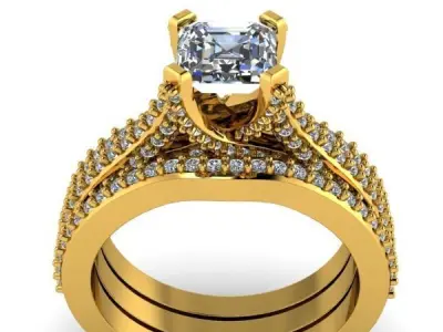 Modern EmeraldSquare cut Bridal Wedding Band Matching Set 3D print model