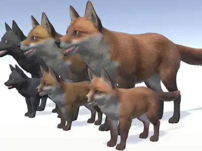 FOX FAMILY Low-poly 3D model