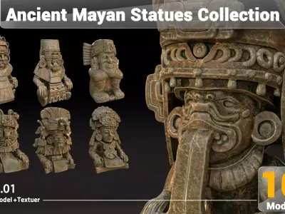 Ancient Mayan Statues Collection Low-poly 3D model