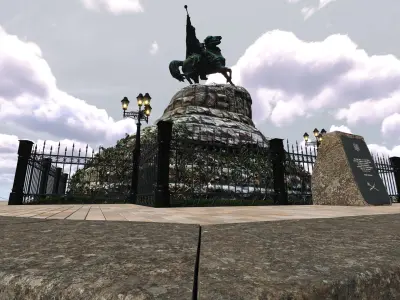 Bohdan Khmelnytsky Monument Kyiv  Low-poly 3D model