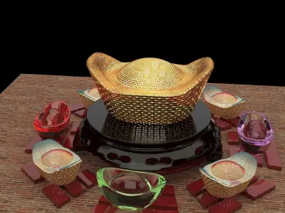 Chinese gold ingot   3D model