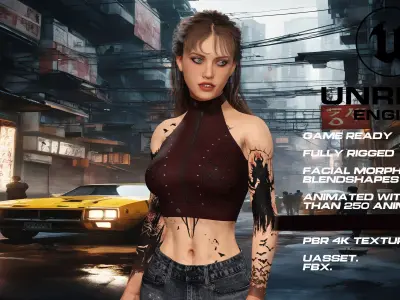 Tattoo girl full rigged - game ready - animated Low-poly 3D model