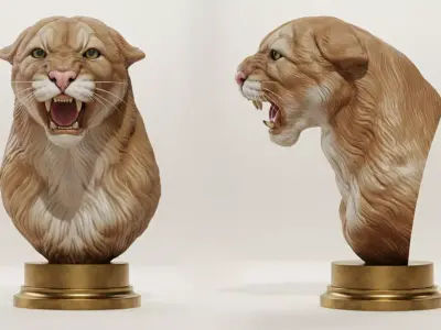 Puma cougar roar head 3D print model