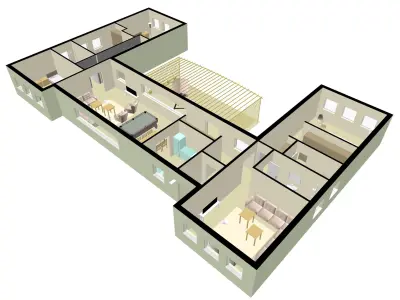 Four bedrooms home design 3D model