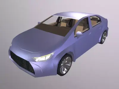 City Car sedan VR AR low-poly 3d model Cartoon with interior Low-poly 3D model