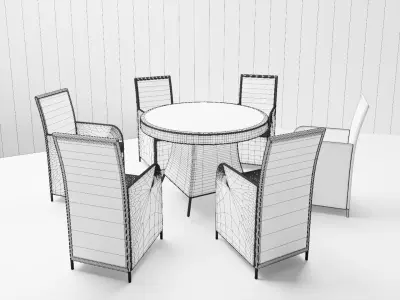 Garden set 6 rattan dining table and chairs Free 3D model