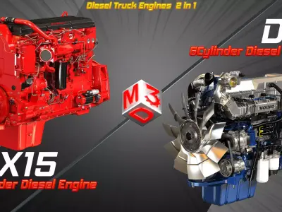 ISX15 - D13 Engines - 6Cylinder Truck Diesel Engines  2 in 1 3D Model Collection