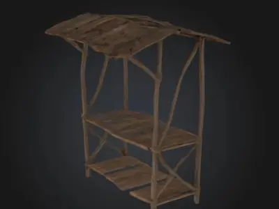 Wooden Market Stall Full Model STL OBJ 3D model