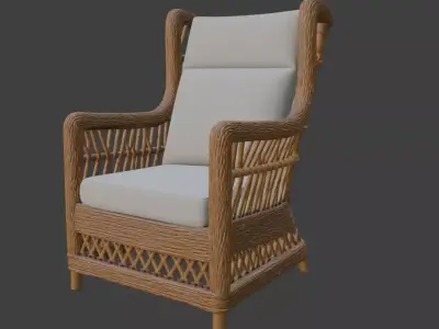 Bohemian Rattan Wingback Armchair 3D model