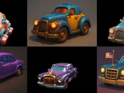 Stylized Car Advanced model bundle 2 pack 100 glb 3D model