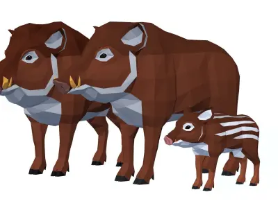 LowPoly Boars pack Low-poly 3D model