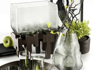 Decorative vases with plants 3D model