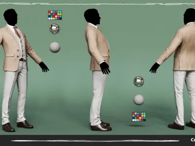 Men Pans with Shirt Blazer and Shoes Vest Creamy Brown Low-poly 3D model