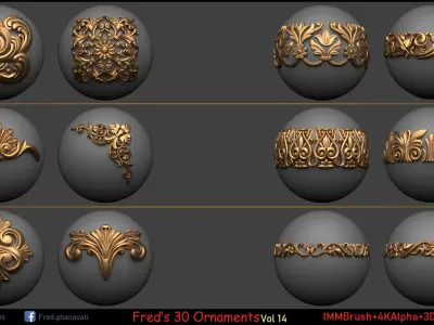 Freds 30 Ornament Brush Alpha Vol 14 Low-poly 3D model