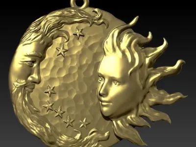 Sun and moon pendant Necklace Charm bracelet Jewelry 3D print model