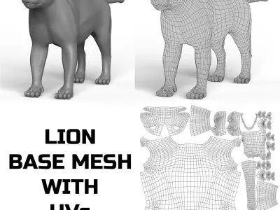 Lion Base Mesh Low-poly 3D model