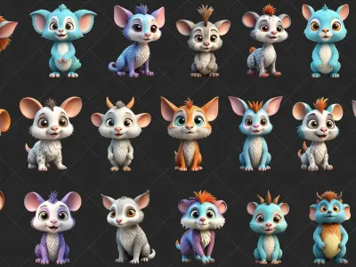 100 Fantasy Cute Animal 2D Game Asset Texture