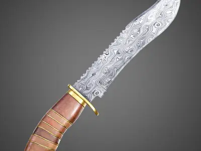 Damascus Steel Knife AAA PBR Game Ready Melee Asset Low-poly 3D model