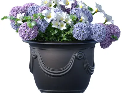 Flowerbeds bouquet bush plant Petunia Luxury classic garden pots 3D model