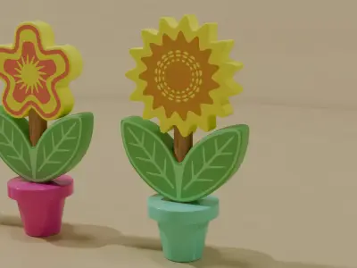 Flower Pot Stacking Toy Low-poly 3D model