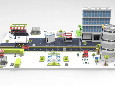 Cartoon City Restaurants And Coffee Low-poly 3D model