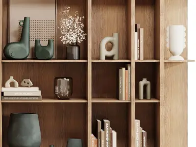 wooden Shelves Decorative With Plants and Book - wooden Rack 25 3D model