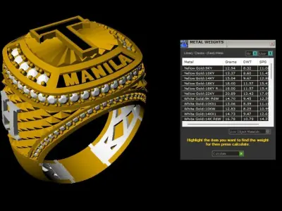 Custom Gold Ring   MANILA T Initial Design with Diamond 3D print model