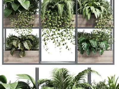 hanging plants pot wooden box vase Low-poly 3D model