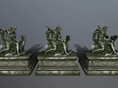 Neptune Statue Low-poly 3D model