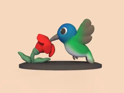 Hummingbird and Flower 3D print model