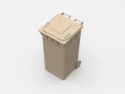 Brown Trash Bin With Two Wheels 3D model
