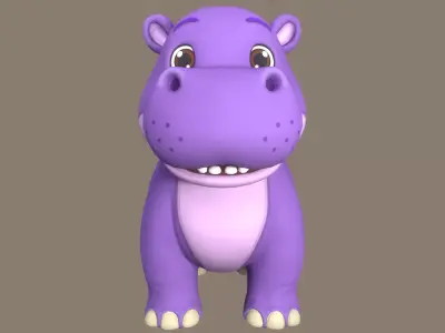 Rigged Cute Playful Violet Hippo Low-poly 3D model