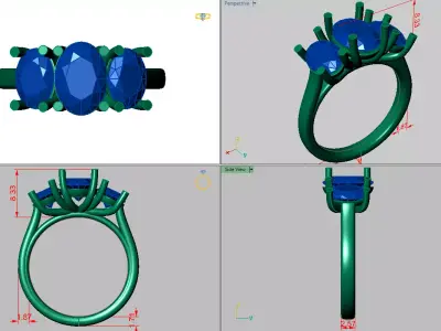 Trellis Shaped Ring with Three Oval Stones 3D print model