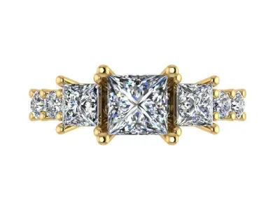 Ring130 princess cut diamond engagement ring gold 3D print model