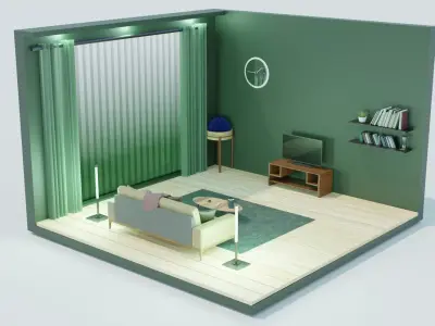 Unique Living room  Low-poly 3D model